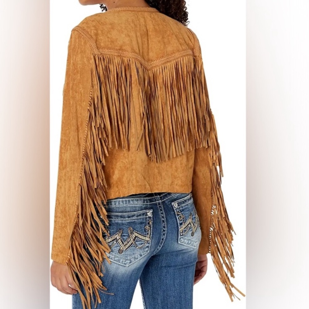 Miss Me Western Fringe Faux Suede Jacket Brown Large NWT - Picture 2 of 11